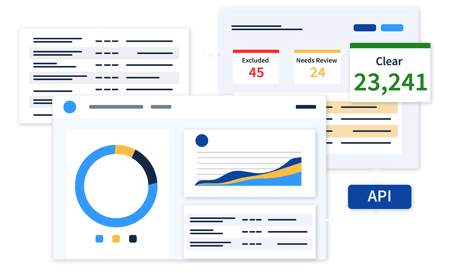 A bunch of illustrations depicting multiple dashboards and integrations
