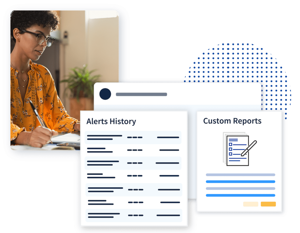 Providertrust platform showing alert history and custom reporting capabilities
