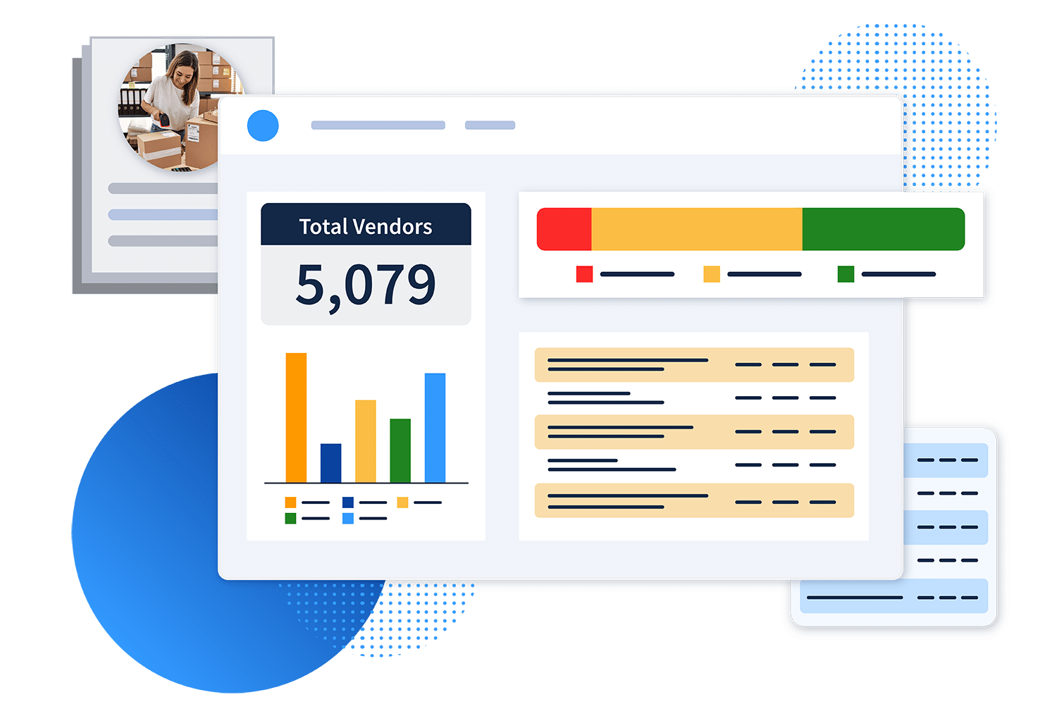 Illustration of a vendor dashboard showing all of the different vendors and statuses of them